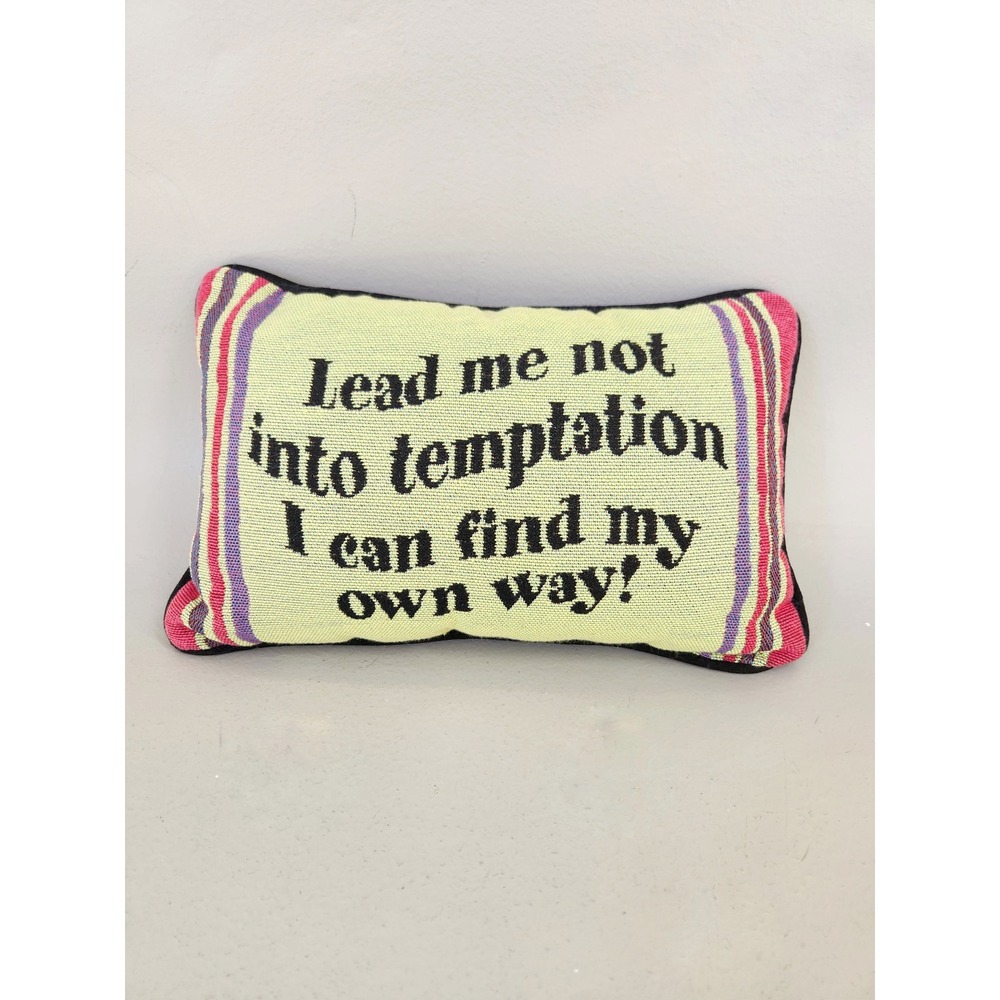 Needlepoint Decorative Pillow Small Green Girl Humor Woven Tapestry Boho 13"×8"